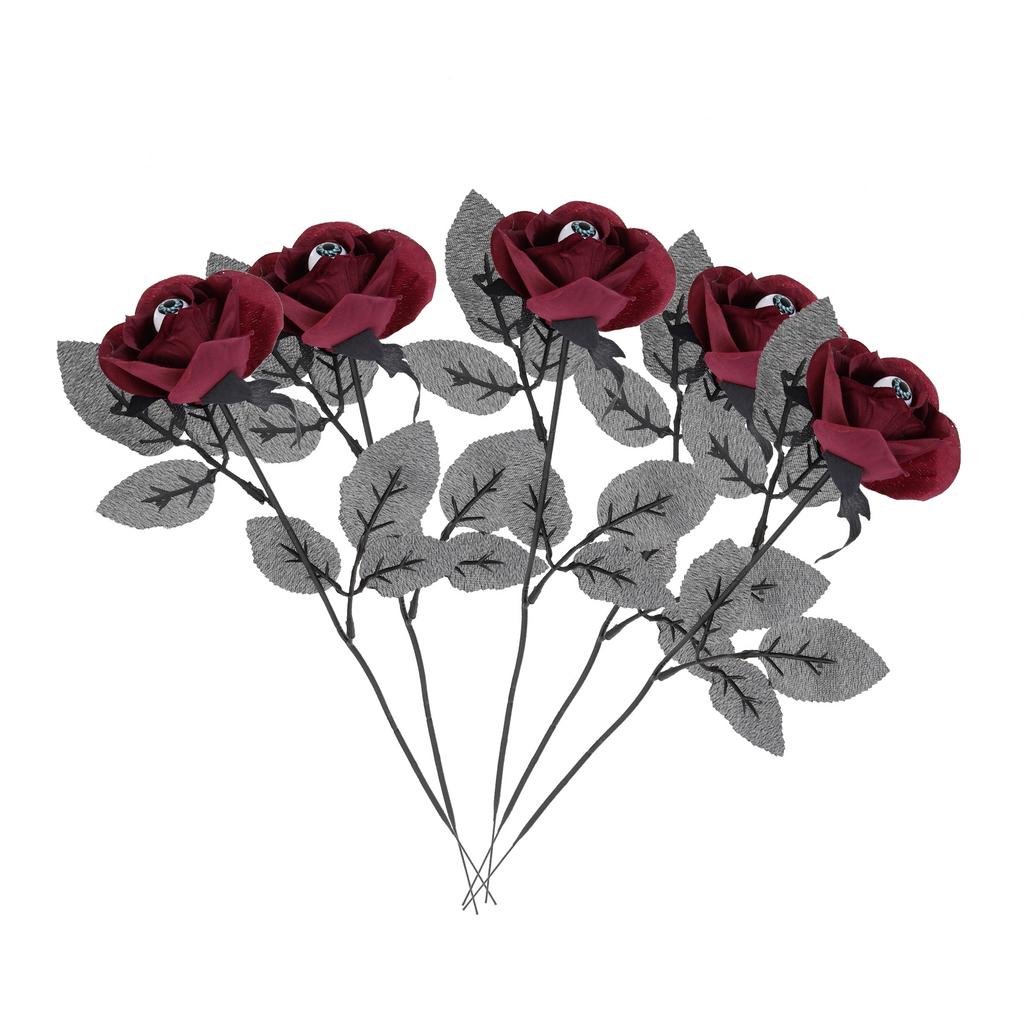 5Pcs Simulated Eyeball Rose Halloween Party Decorations Horror Themed Rose Props for Room Bar Store Festive Setup