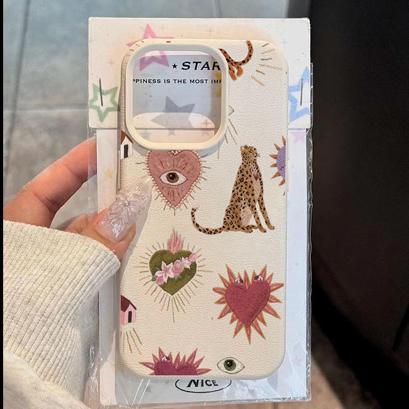Leopard Heart Eye Print Phone Case for iPhone 17 16 15 14 13 12 11 Pro Max , Full Body Protective Cover, Animal Pattern Design