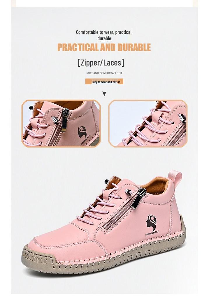 Women's 2025 Spring/Autumn High-Top Leather Martin Boots – Soft Sole, Trendy Casual Design for Couples