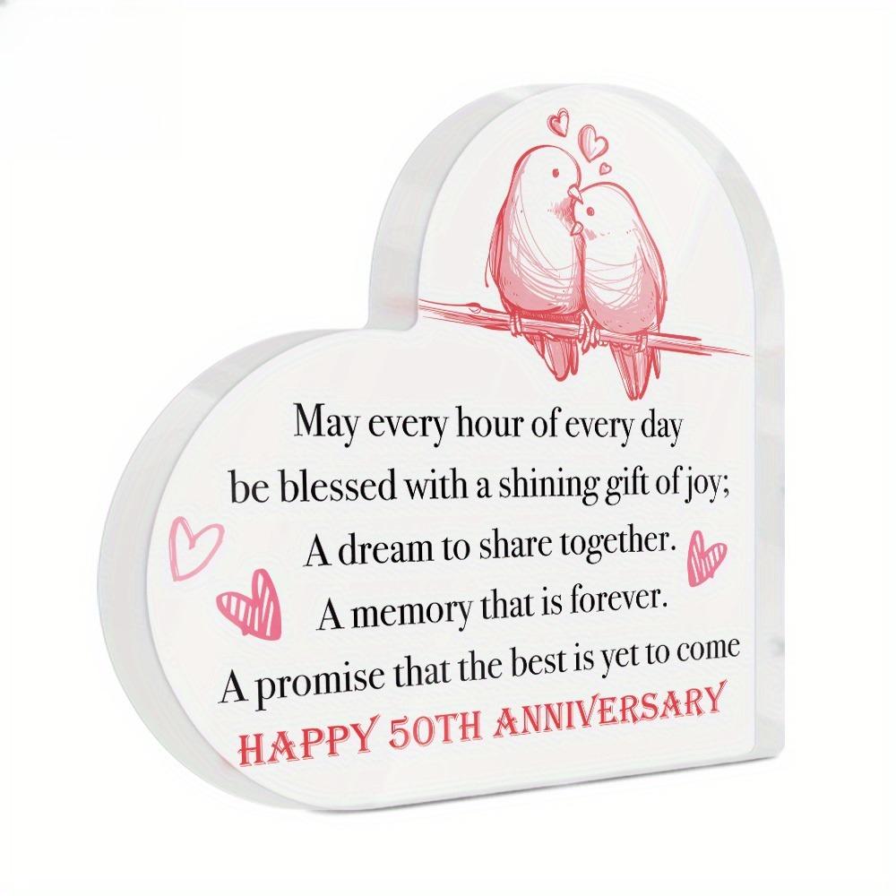 1pc Heart-Shaped Acrylic Anniversary Sign with Romantic Bird Illustration, 'Happy 50th Anniversary' Text, Ideal for Home, Farmhouse
