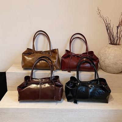 Fashion Oil PU Leather Handbag Large Capacity Multifunctional Shoulder Bag Casual Underarm Bag Work Shopping Travel