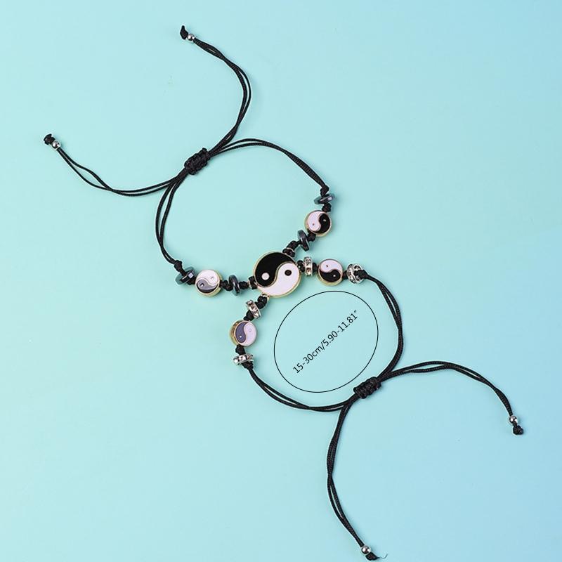 2X Matching Yin Yang Tai for Chi Bracelet Set Hand Woven Adjustable Bracelets for Creative Jewelry Gift for Relatives Lo