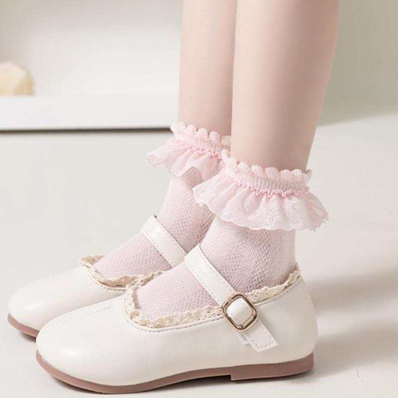 5 Paar weiche & atmungsaktive Baumwoll-Knöchelsocken für Kleinkinder, Wadenlange Socken-Set für Mädchen, mit stilvollem Rüschen-Design