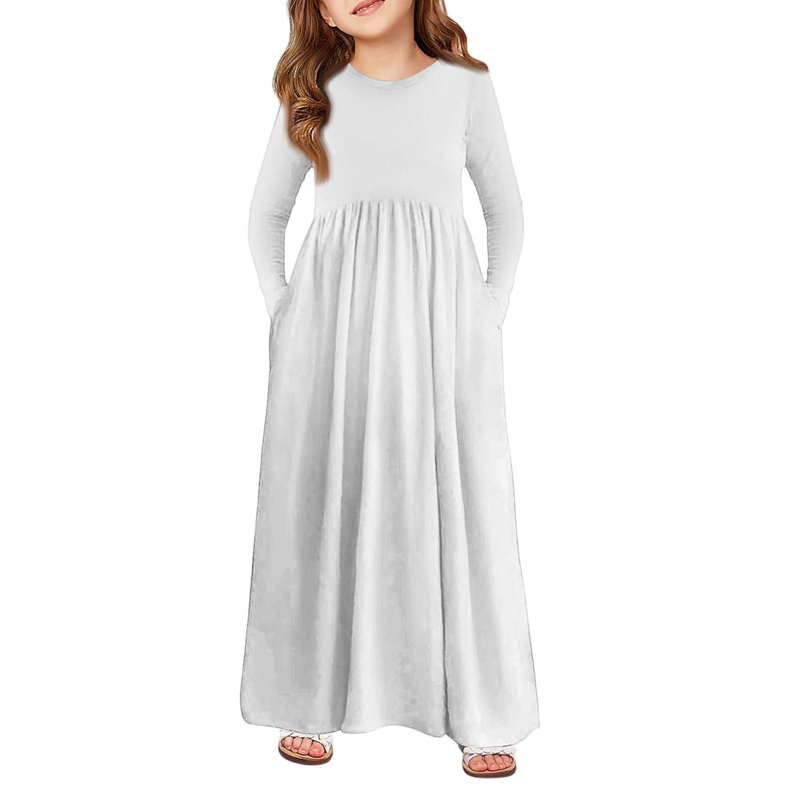 

Девичье платье макси - Платье с длинным рукавом и карманом 140 белый