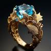 2025 Gold-Plated Ring with Lake Blue Stone - Women's Cross-Border Alloy Jewelry