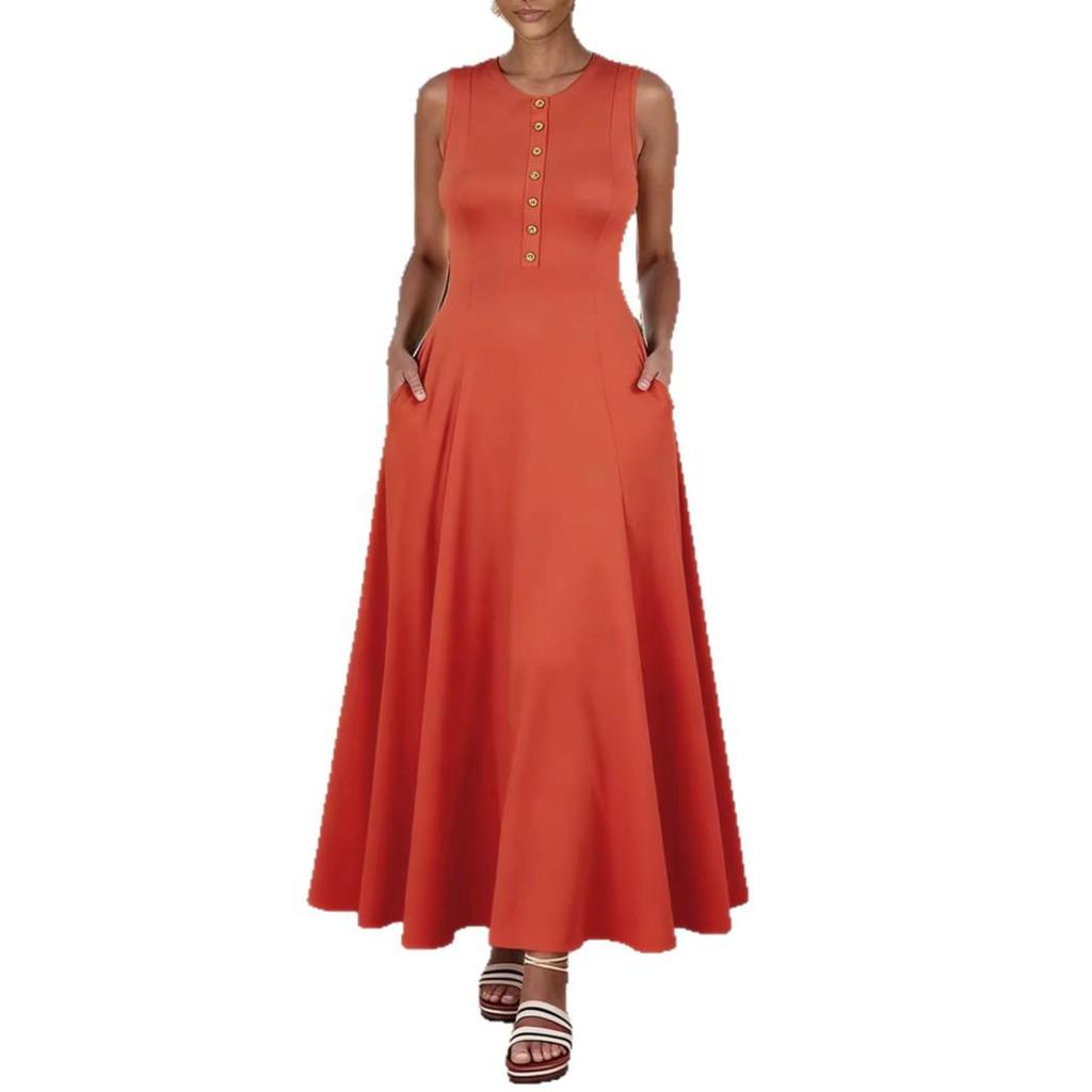 2026 Summer Casual Sweet Loose Sleeveless Round Neck Long Dress for Europe and America