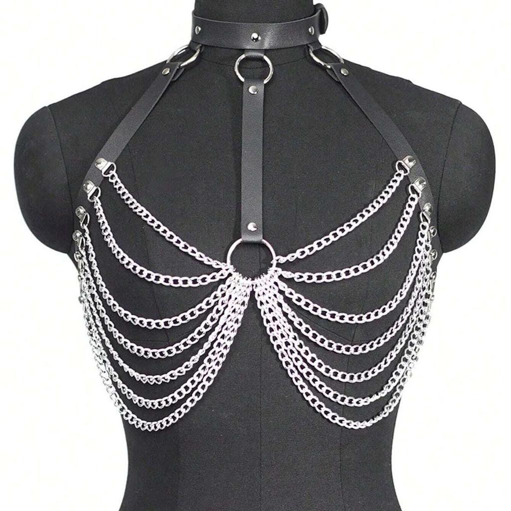 European & American Style Sexy Chest Chain Leather Restraint Choker Nightclub Apparel