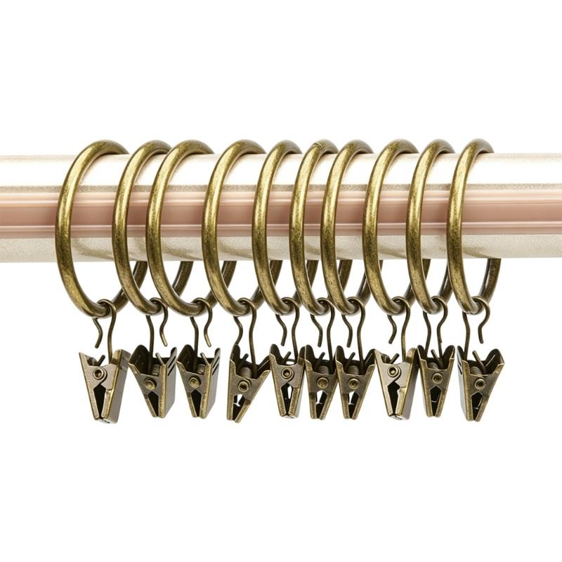 Metal Curtain Rings With Clips 25 Mm Interior Diameter Pack of 10 for Window Drapery Drapes Hanging, Divider Fabric, and Backdrops Display