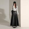 Women's High-End Retro Black PU Leather Pleated Midi Skirt - New Autumn/Winter Slim Fit, Large Swing Umbrella Style