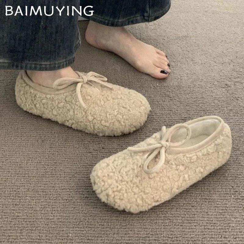 Bow Fur Women Snow Ankle Boots Short Plush Designer Flats Cotton Shoes 2025 Trend New Warm Casual Walking Winter Botas De Mujer