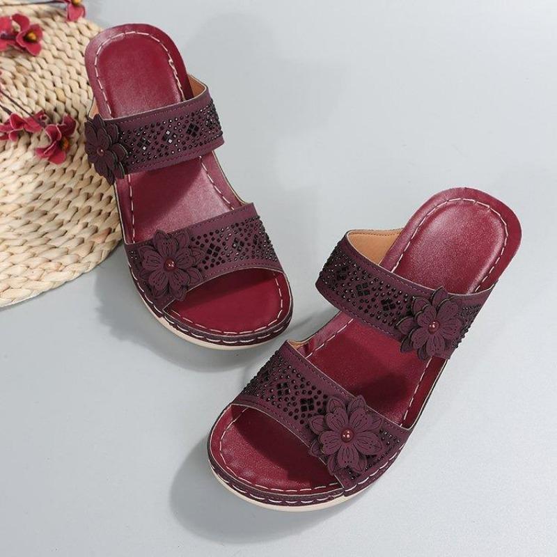 New flower sandals women's shoes car line leisure vacation beach slope heel comfortable large size foreign trade