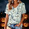 Women's V-Neck Halloween Print Lightweight Blouse for Spring and Summer Casual Wear
