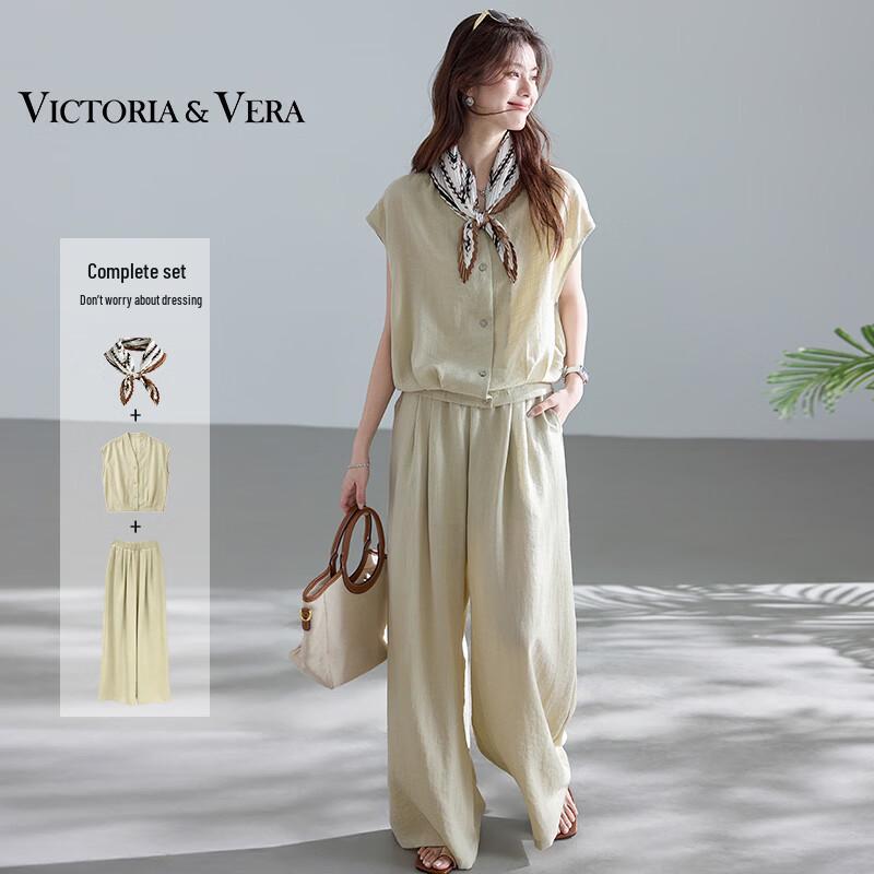 

VICTORIA&VERA Loose Fit Two-Piece Set with Shawl L