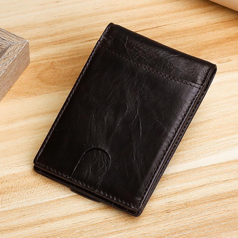 

Men s Anti-RFID Genuine Leather Wallet - Vintage Cowhide Card Holder with Dollar Clip кофейный