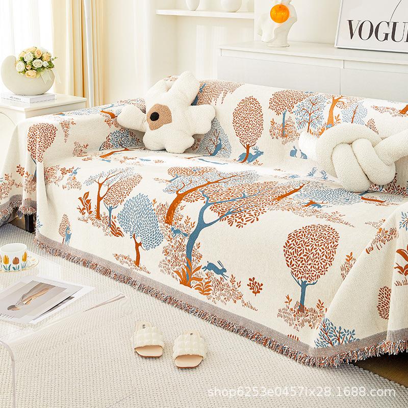 Double-Sided Sofa Cover Cloth High-Grade Four Seasons Universal All-Inclusive Dustproof Wishing Tree Chenille Anti-Scratching Sofa Towel