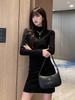 Velvet Women's Dress: Autumn/Winter Semi-High Neck, Long Sleeve, Slim Fit Hip Wrap Skirt