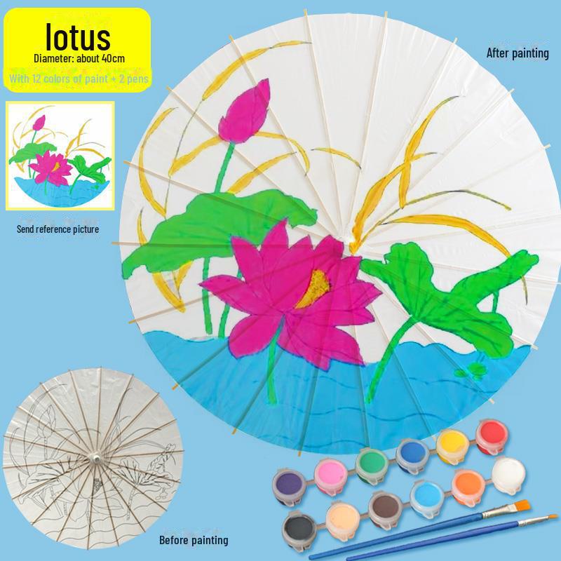 DIY Handbemaltes Weißes Ölpapier Schirm-Set für Kinder - Bastelprojekt im antiken Stil für den Kindergarten