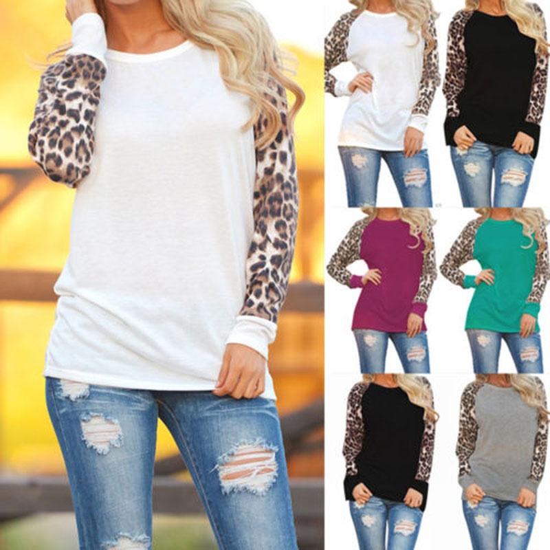 Fashionable Plus Size Womens Long Sleeve Leopard T Shirts With A Loose And Easy Fit
