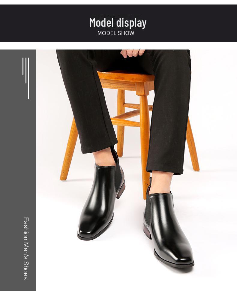 2024 Herren Chelsea Boots aus echtem Leder - Samtgefüttert, formale eckige Zehenpartie, hoher Schaft, doppelter Gummizug.