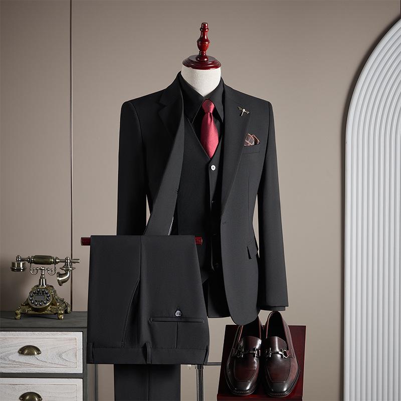 Douyin Bestseller Men's Notched Lapel Business Casual Three-Piece Suit Set