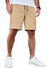 Men's Solid-color Suit Shorts with Leather Label Drawstring Casual Multi-pocket Capre Shorts