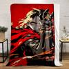 "Anime Warrior with Red Cape Design Blanket" Flannel Blanket for Bedroom, Living Room, Sofa, and Nap Sofas.