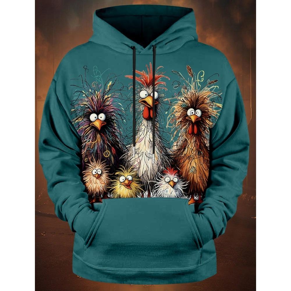 Lustiger Tier Hühner Print Unisex Hoodies Herbstmode Street Herren Sweatshirts Lässig Locker Herren Bekleidung Oberteile Hoodies