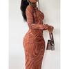 Fashion Style Cross-Border 2024 Autumn Fashion round Neck Print Silm Sheath Long Sleeves Dress Long Dress for Women Dress