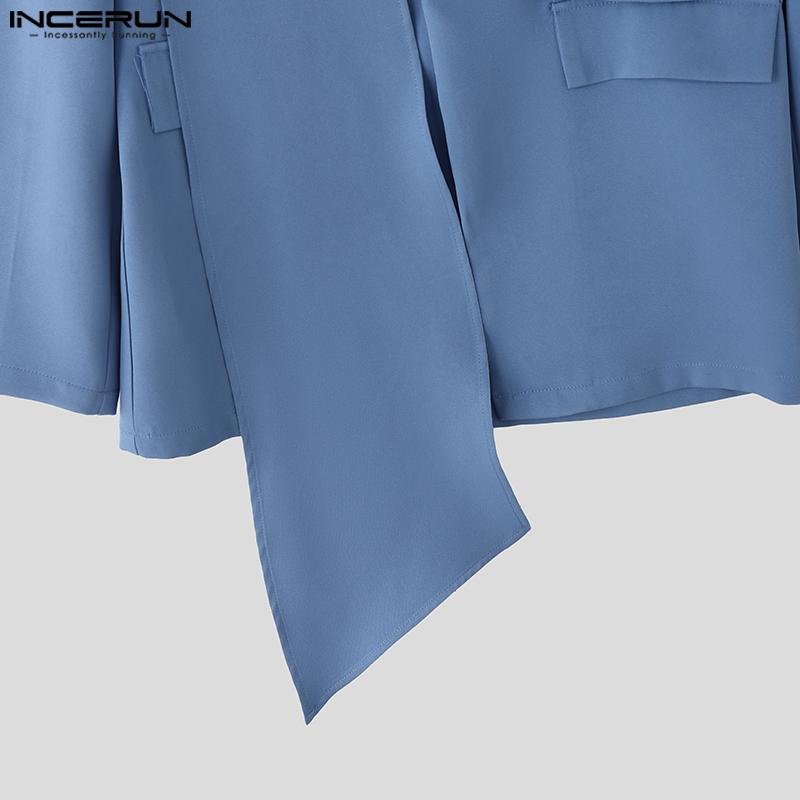INCERUN Two Pieces Outfits Men Long Sleeve Layers Thin Blazer Long Straight Pants Party Sets