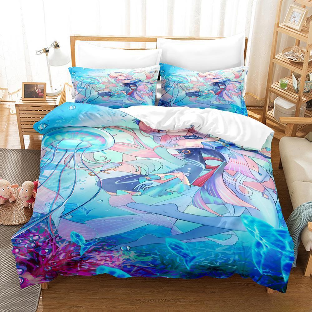 Genshin Impact Sangonomiya Kokomi Bedding Set Cartoon Anime Three-piece Set Adult Kid Bedroom Duvet Cover Sets 3D Kawaii Girls