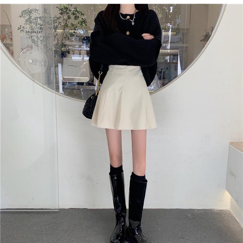 High-Waisted Slimming Corduroy A-Line Skirt for Girls - Stylish Autumn/Winter Umbrella Style, 2025