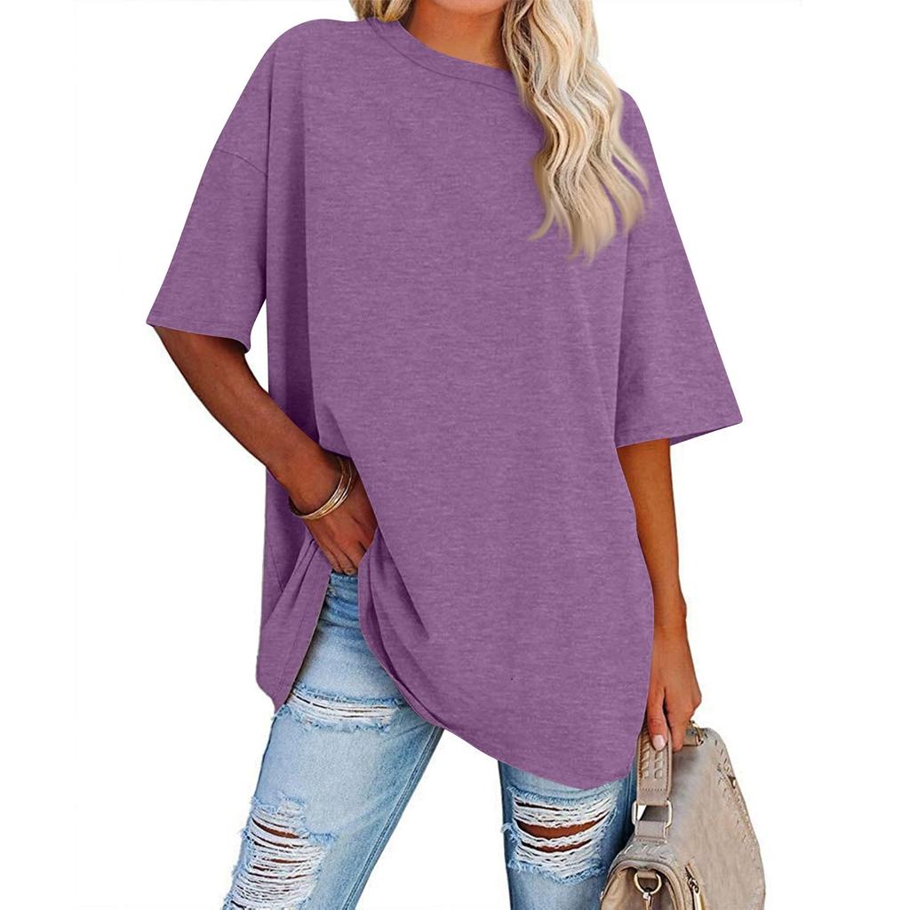 Womens' Fashionable And Casual Solid-color Basic Round-neck Short-sleeved Top
