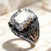 Vintage Men's Ring Stainless Steel Retro Castle Pattern Finger Ring Colorful Artificial Crystal Gemstone Statement Ring for Men