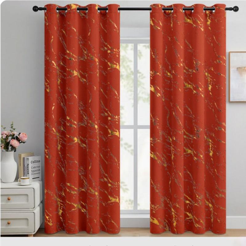 2pcs 100% Blackout Luxury Curtains - Gold Foil Jacquard with High Precision Weave Thickened Window Decor