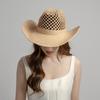 Unisex Summer Sun Hats Natural Straw Hats  Hollow Hand-woven Raffia Cowboy Hat  Two Sizes Available