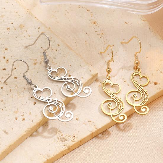 1 Pair Women Earrings 304 Stainless Steel Lightweight Hollow Design Music Note Heart Shape Hook Earrings Jewelry Gift