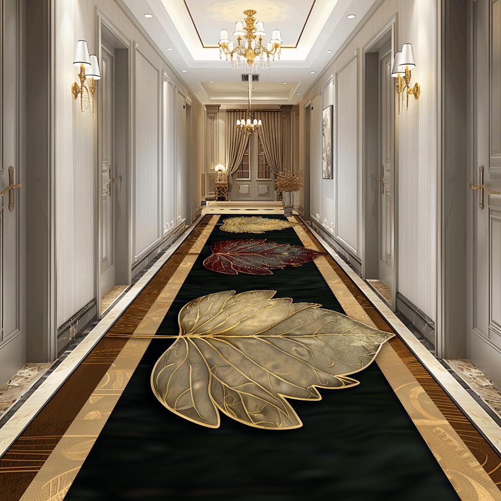 Luxury 3D Golden Leaf Pattern Long Corridor Carpet Room Decoration Hallway Rug Non-slip Hotel Runner Carpets Stairway Floor Mat