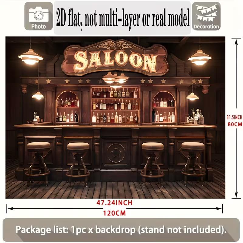 2D Old West Bar Backdrop, Rustic Saloon Pub Themed Photography Background