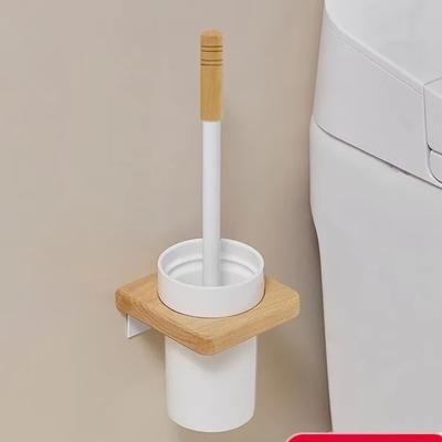 Salle de bain Bois Brosses de toilettes Porte-brosses de toilettes Brosses murales Pas d'impasse Ensemble de brosses de nettoyage Sans perçage