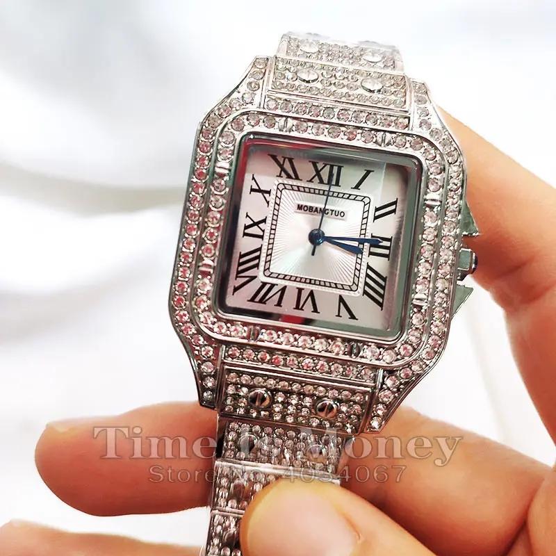 

Классические женские часы высшего бренда класса люкс со стразами, квадратные, кристаллические, женские кварцевые часы, известные качественные женские часы серебряный
