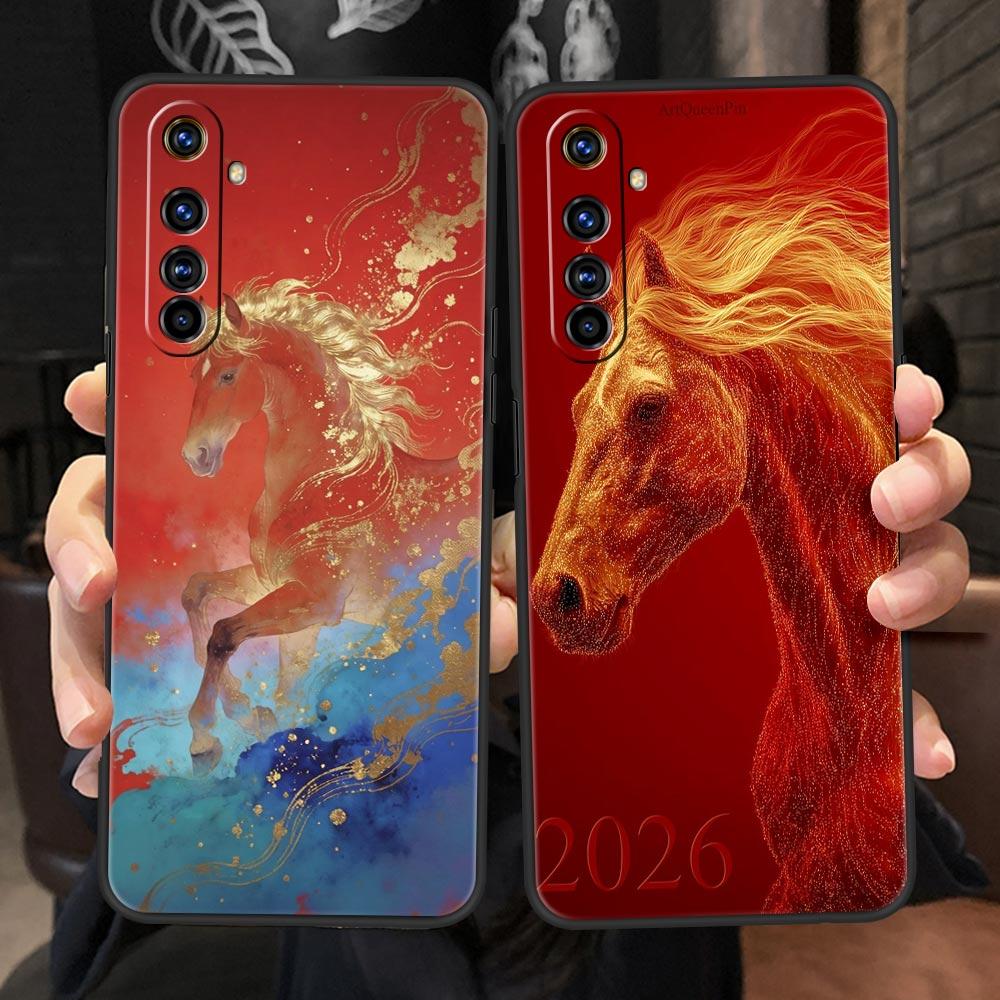 Soft TPU Case For Realme C67 C63 C55 C53 C25 C21 10 11 12 13 GT 2 3 5 Pro Plus 5G Shockproof Phone Cover Cartoon New Year Horse