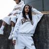 Men Women Leopard Patch Letter Hoodie Oversized Streetwear Pullover Hooded Sweatshirt