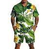 Men's Casual Printed Lightweight Breathable Shirt and Drawstring Shorts Set