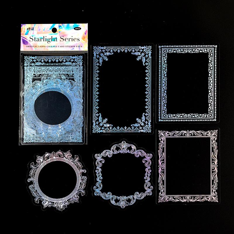 

10 шт., декоративные наклейки серии «Сияющий звездный свет», INS, горячее тиснение, лазерная рамка, наклейка, этикетка для скрапбукинга, дневник, журнал, планировщик