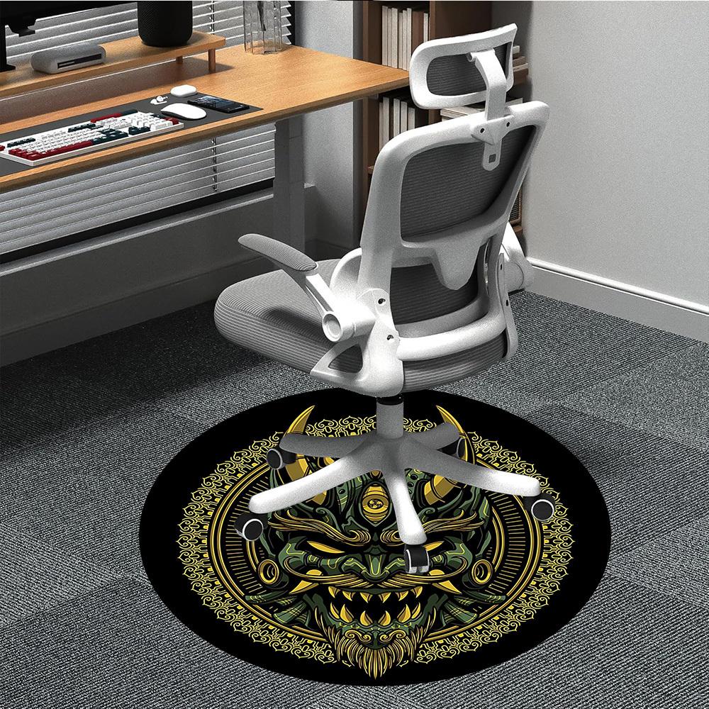 1pc Demon Mask Office Round Area Rug, Indoor Mat Suitable For Office, Under Office Chairs Bedroom Living Room Home Decor, Room Deco