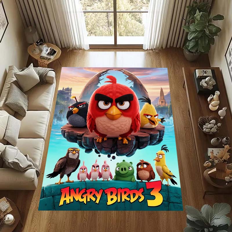 Various Styles of Angry Birds 2 Themed Printed Rugs for Soft Bedroom Floors, and Non-slip Welcome Mats for Home Laundry Rooms.