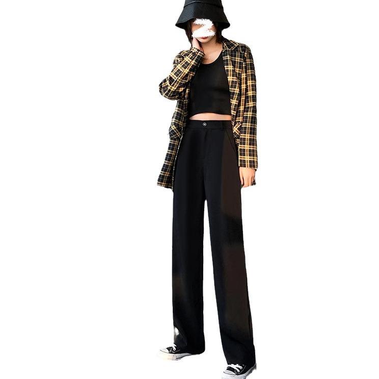 Spring & Autumn Women's Plus Size High Waist Wide Leg Suit Pants - Slimming, Straight-Leg, Drapey, Casual Floor-Length Style.