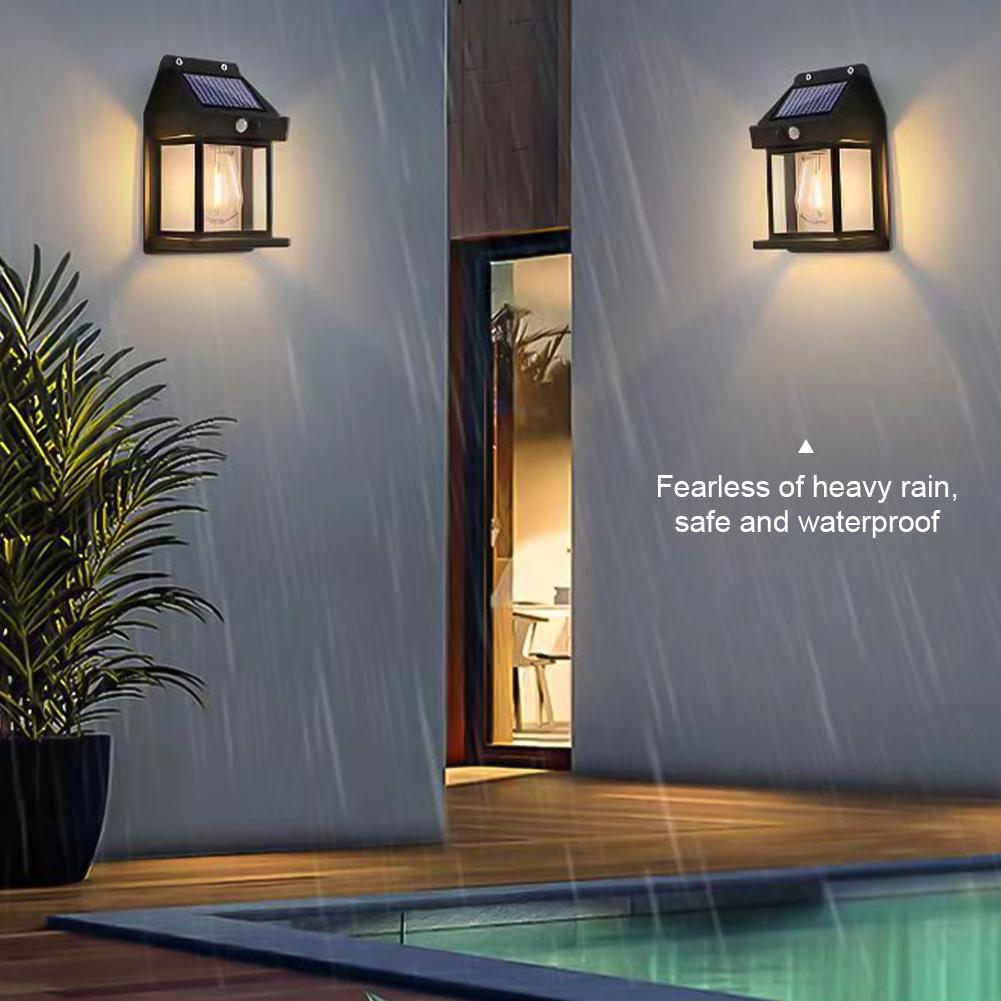 Motion Sensor Outdoor Solar Wall Lamp Waterproof Tungsten Filament Lamp Induction Lamp Household Light Garden Wall Light