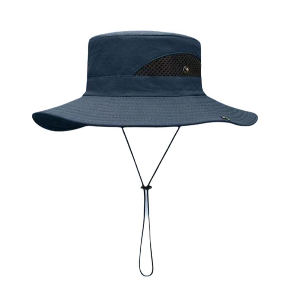 Anti-UV Fisherman s Hat Large Brim Mountaineering Cap Portable Bucket Hats Summer темно-синий