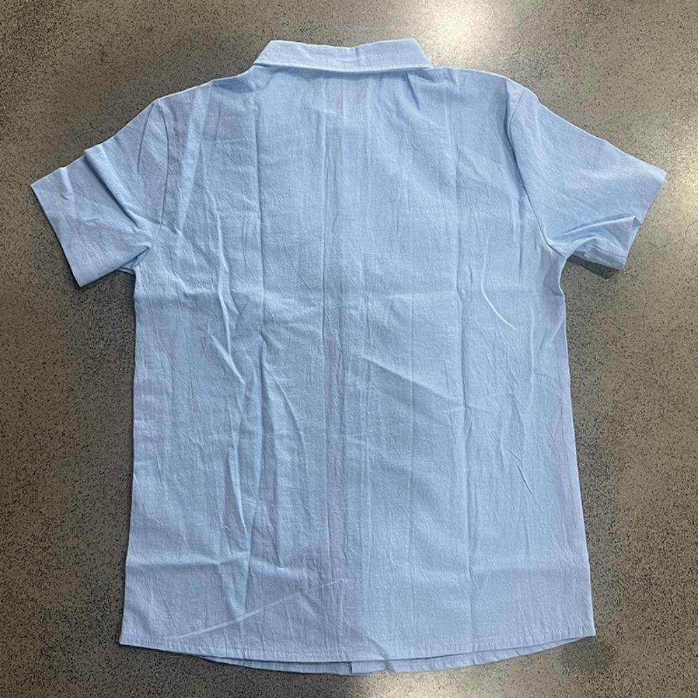 Cotton Linen Hot Sale Men Short-Sleeved Shirts Summer Solid Color Lapel Collar Casual Beach Style Plus Size Male Shirts S-5XL